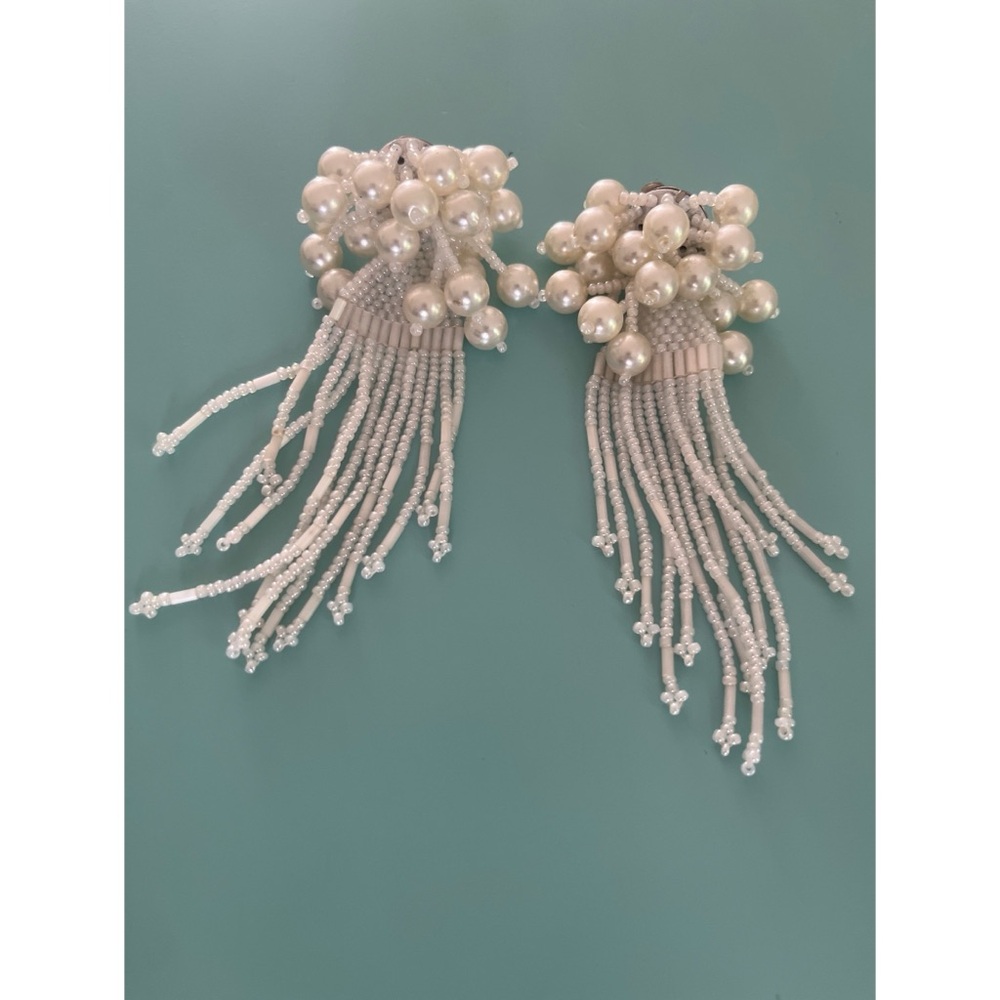 Pearl Cluster Fringe Drop Earrings
